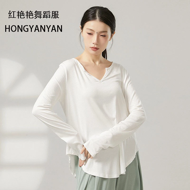 现代舞舞蹈服宽松练功服显瘦V领爵士训练服日常慵懒跳舞T恤大码