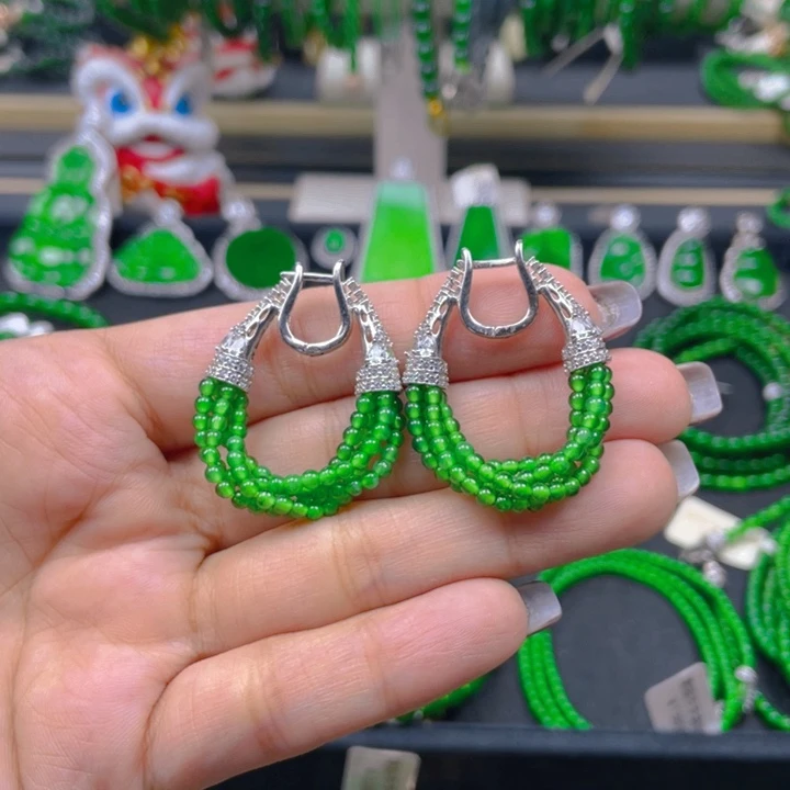 翡翠未镶嵌耳饰猪猪同款耳环