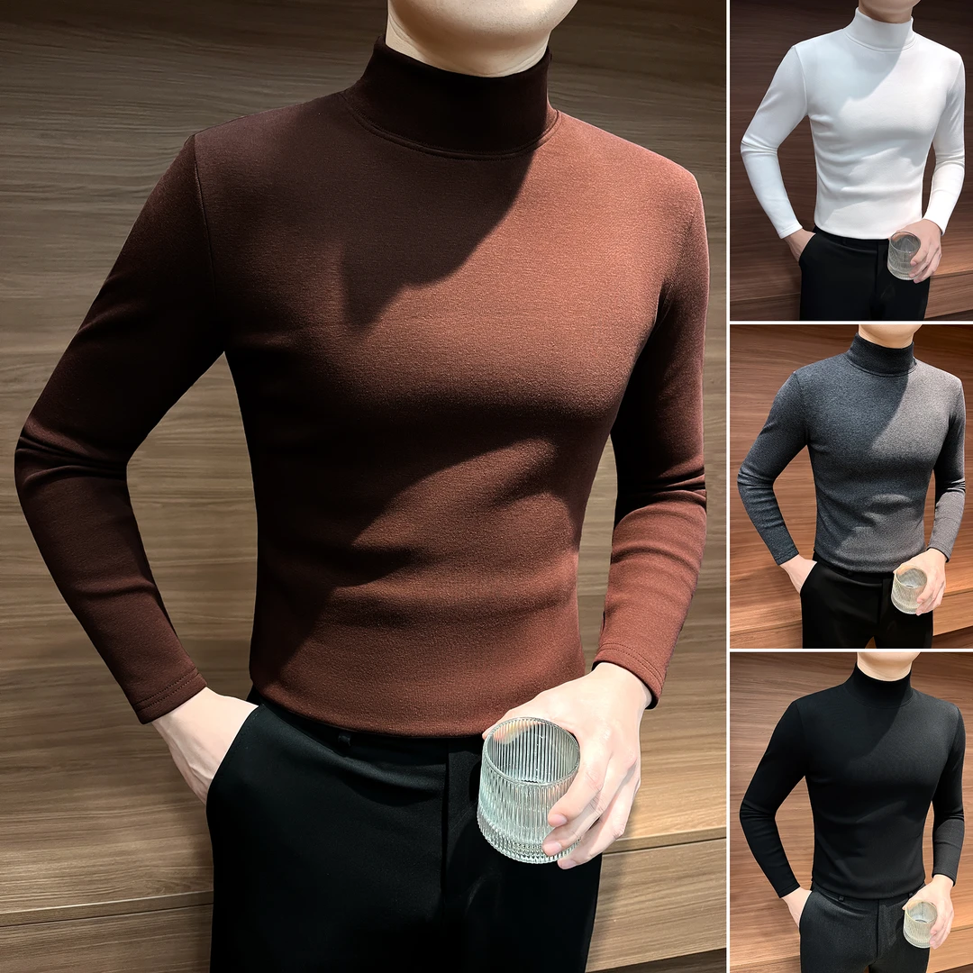 高领男士打底衫秋冬款2025新款爆款潮牌轻奢保暖修身男款长袖T恤