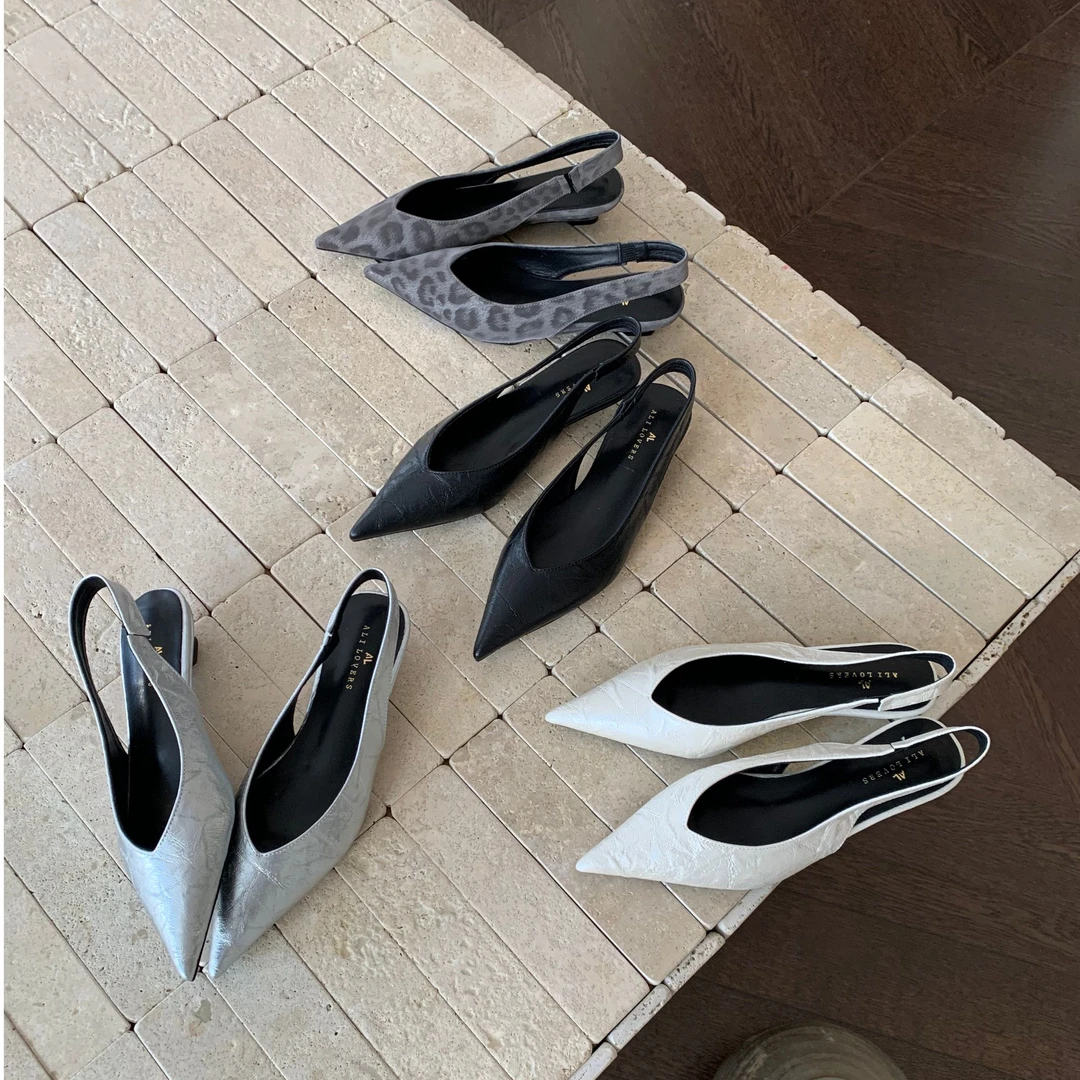 ALQR-2525-1坡跟尖头后空穆勒鞋包头鞋2025夏季温柔仙女风晚晚鞋