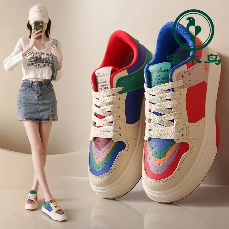 啄木鸟女爆款2025新款彩虹鸳鸯鞋AB款休闲板鞋小白鞋潮鞋时尚增高