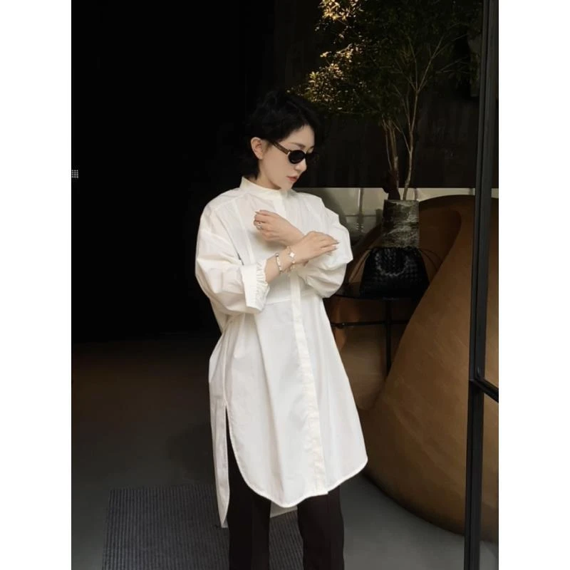 BETTY BAIRN 月下听风-设计感极简立体剪裁廓形中长款衬衫BW999