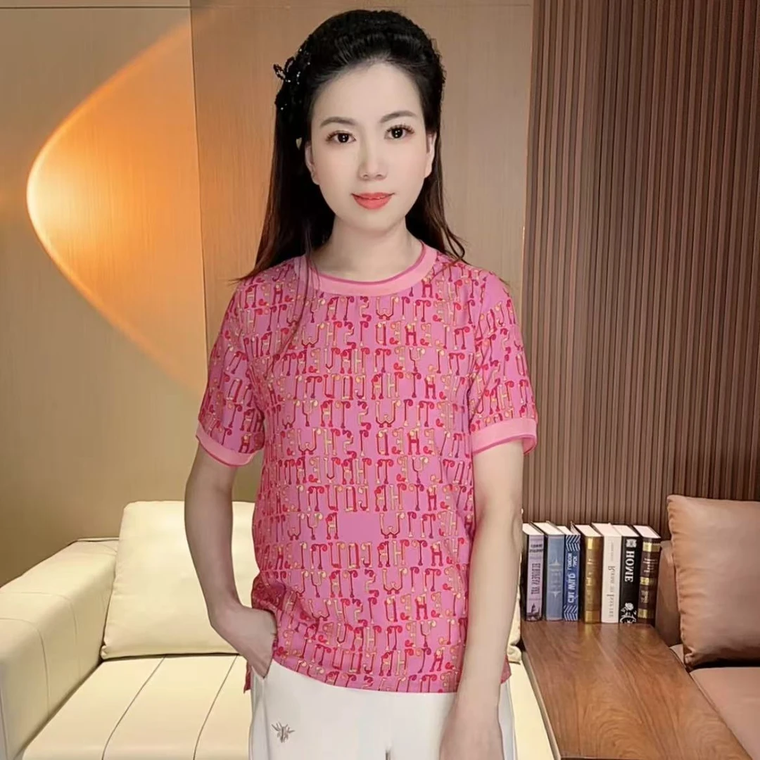 春夏新款气质百搭音符字母半袖上衣S09741