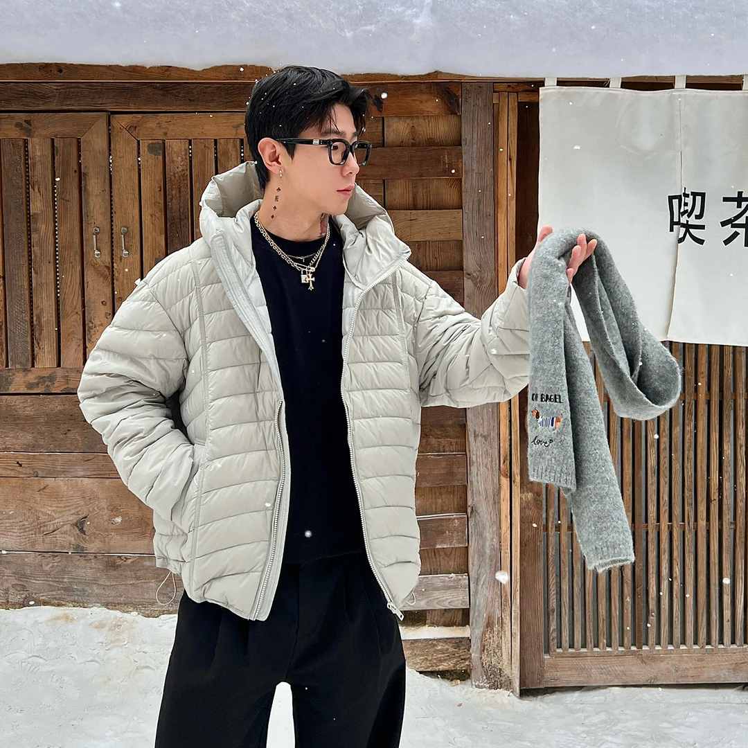 OXFREAK「户外轻量化」白鸭绒排骨羽绒服男连帽冬季保暖宽松外套