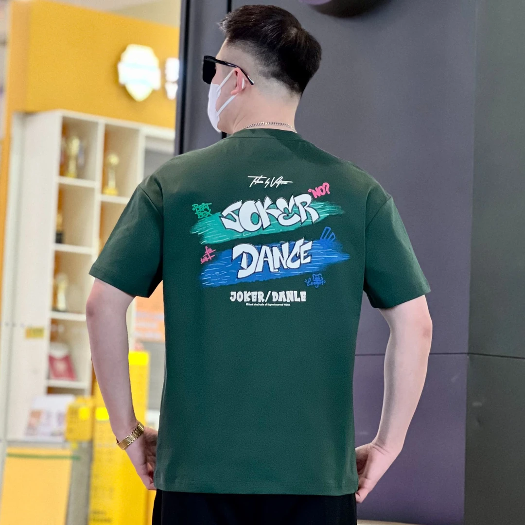 夏季美式新款潮流刺绣植绒印花T恤男士微宽松休闲百搭圆领半袖ins