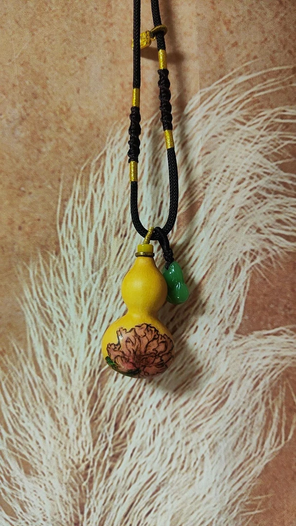 天然扁葫芦烙画项链挂件特色手工艺文玩葫芦福禄葫芦天然木