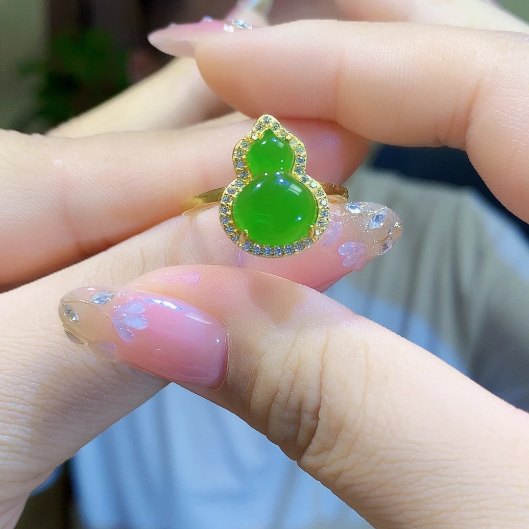 银S925镀金镶嵌戒指和田玉（碧玉）
