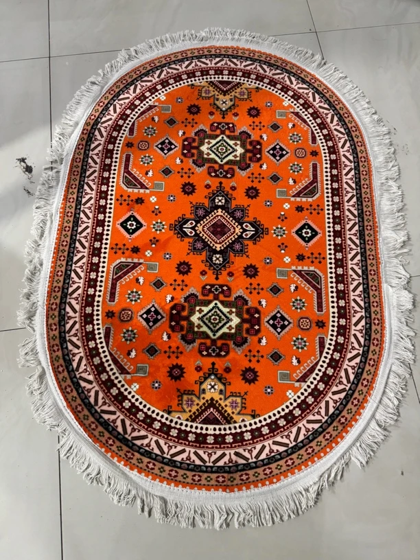 新疆特色民族风橘色天鹅绒椭圆形餐厅地毯加厚家用新疆包邮复古