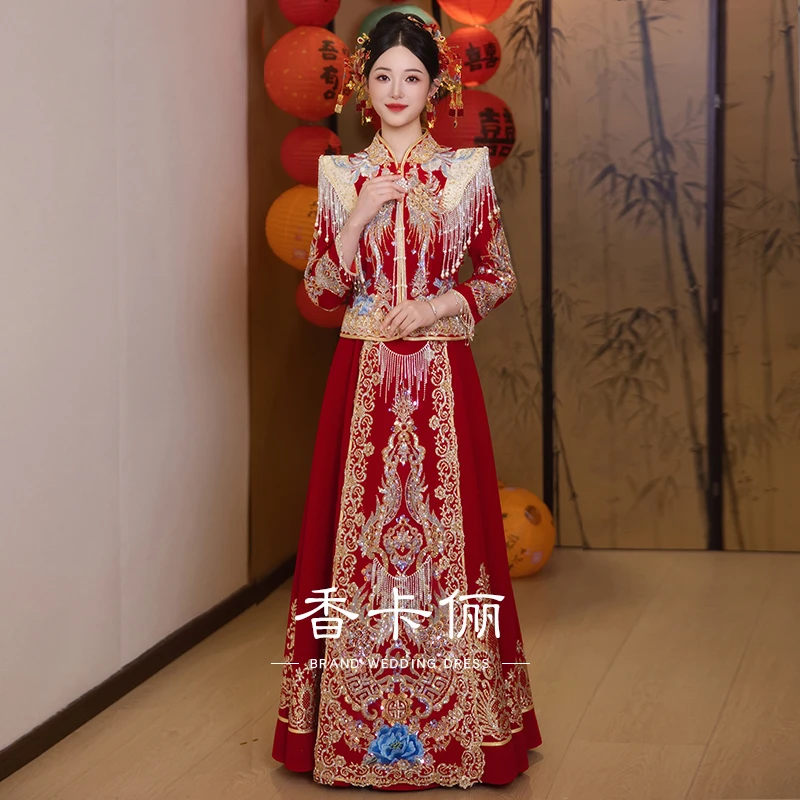 2025新品秀禾服奢华大气出阁礼服结婚大裙摆中式嫁衣迎亲敬酒礼服