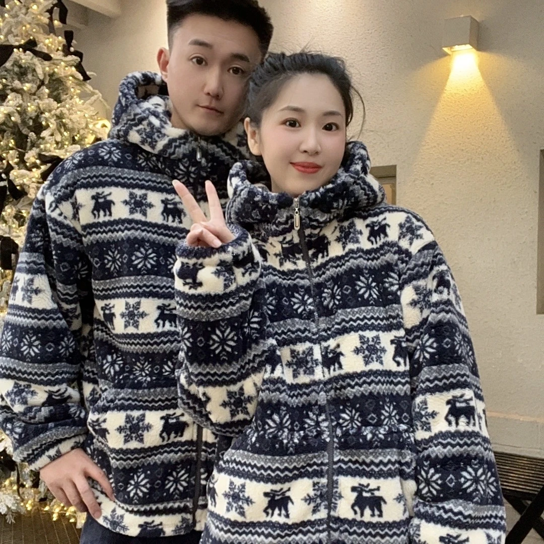 大萍）情侣雪花小鹿新款冬季海岛绒（双层复合！）加绒加厚睡衣家居服