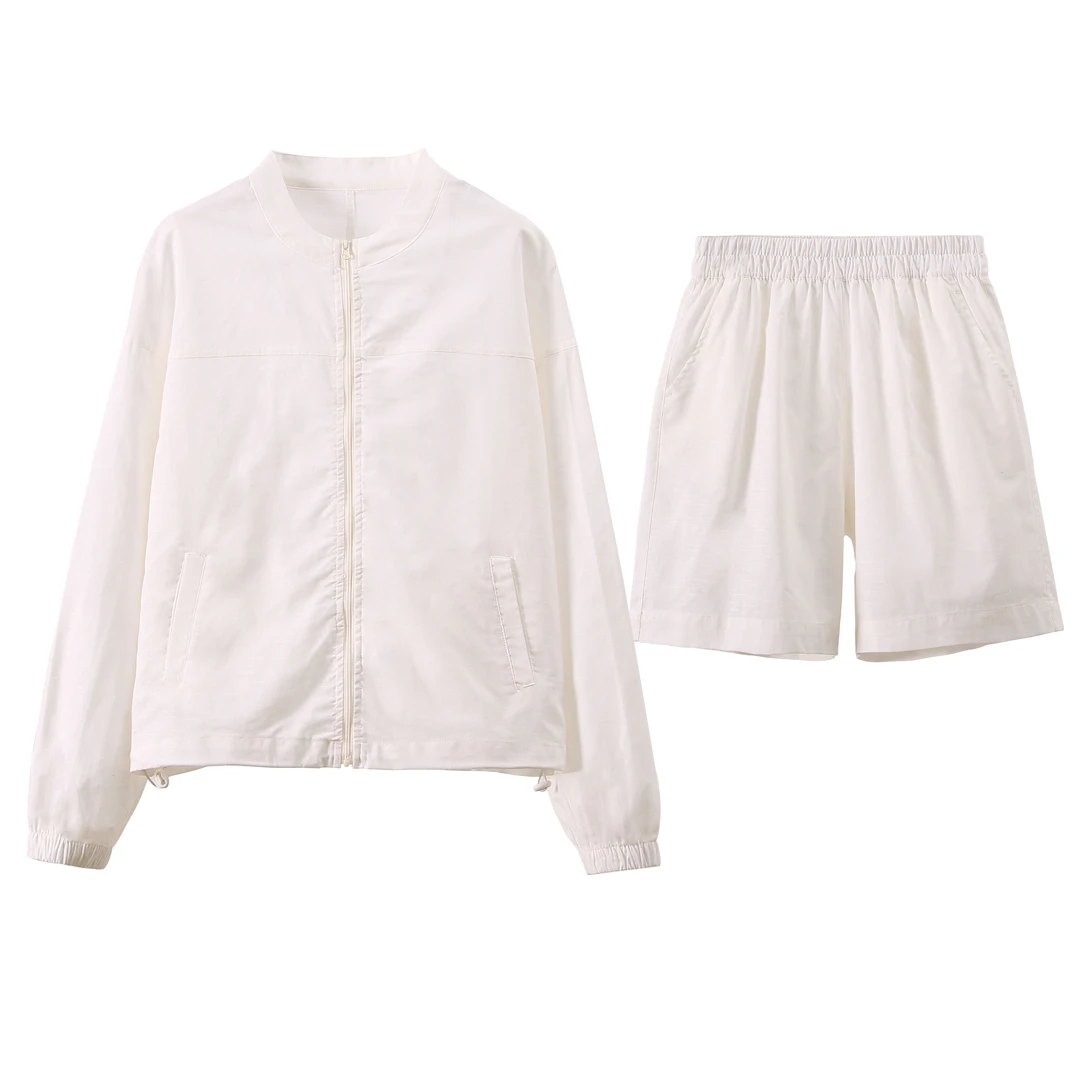 简约丨亚麻外套短裤新品宽松百搭长袖套装66168-