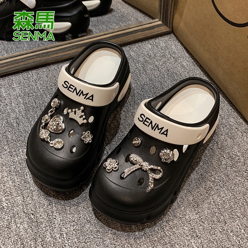 SENMA/森马厚底洞洞鞋女款2025夏季时尚外穿松糕增高跟沙滩凉拖鞋