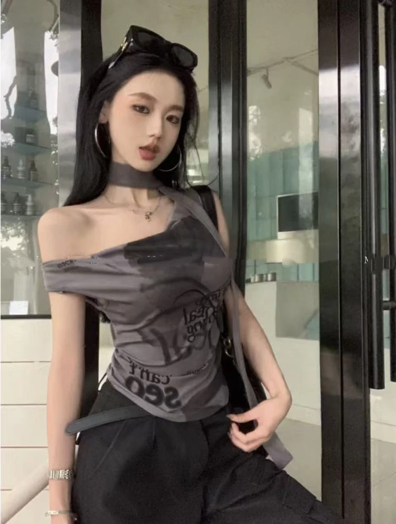 XF定制【有点格调】辣妹斜肩背心