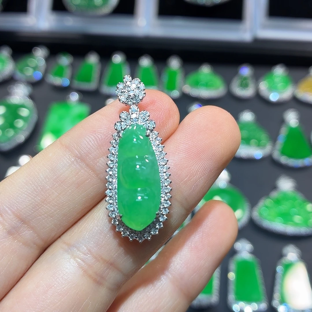 翡翠18K金镶嵌吊坠(不含链)翡翠