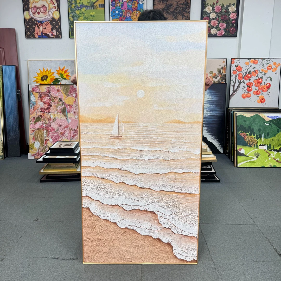 奶油海浪帆船玄关装饰画现代过道走廊尽头挂画入户门画80160