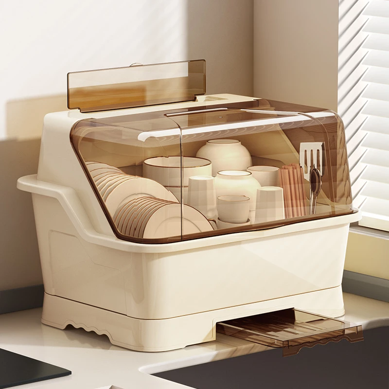 家用厨房碗柜大容量碗筷刀叉收纳盒带盖防尘碗盘碗架餐具沥水碗柜
