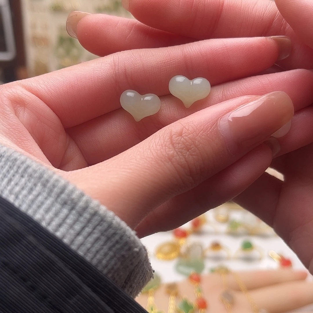 和田玉银S925镀金镶嵌耳饰