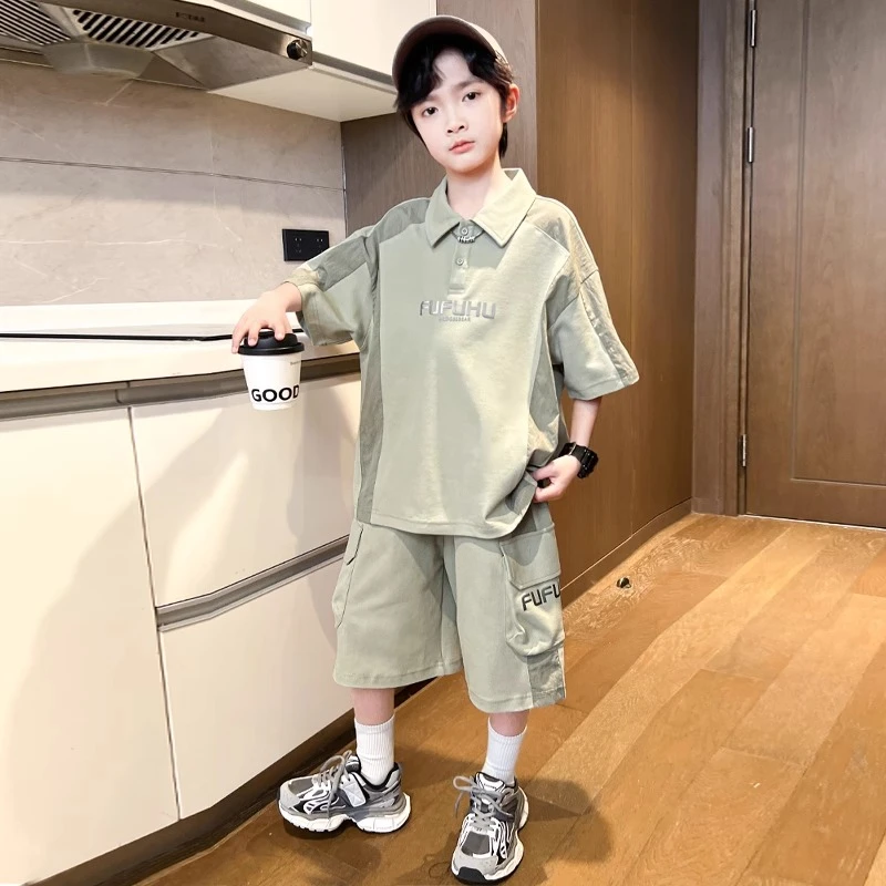 MK&UR.BV男童夏装套装2025新款帅气中大童短袖POLO衫痞帅炸街潮