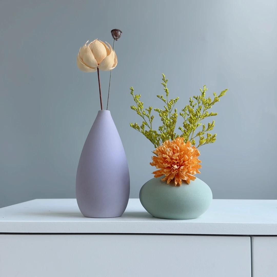 摆件陶瓷小花瓶摆件含花总高约20-30cm
