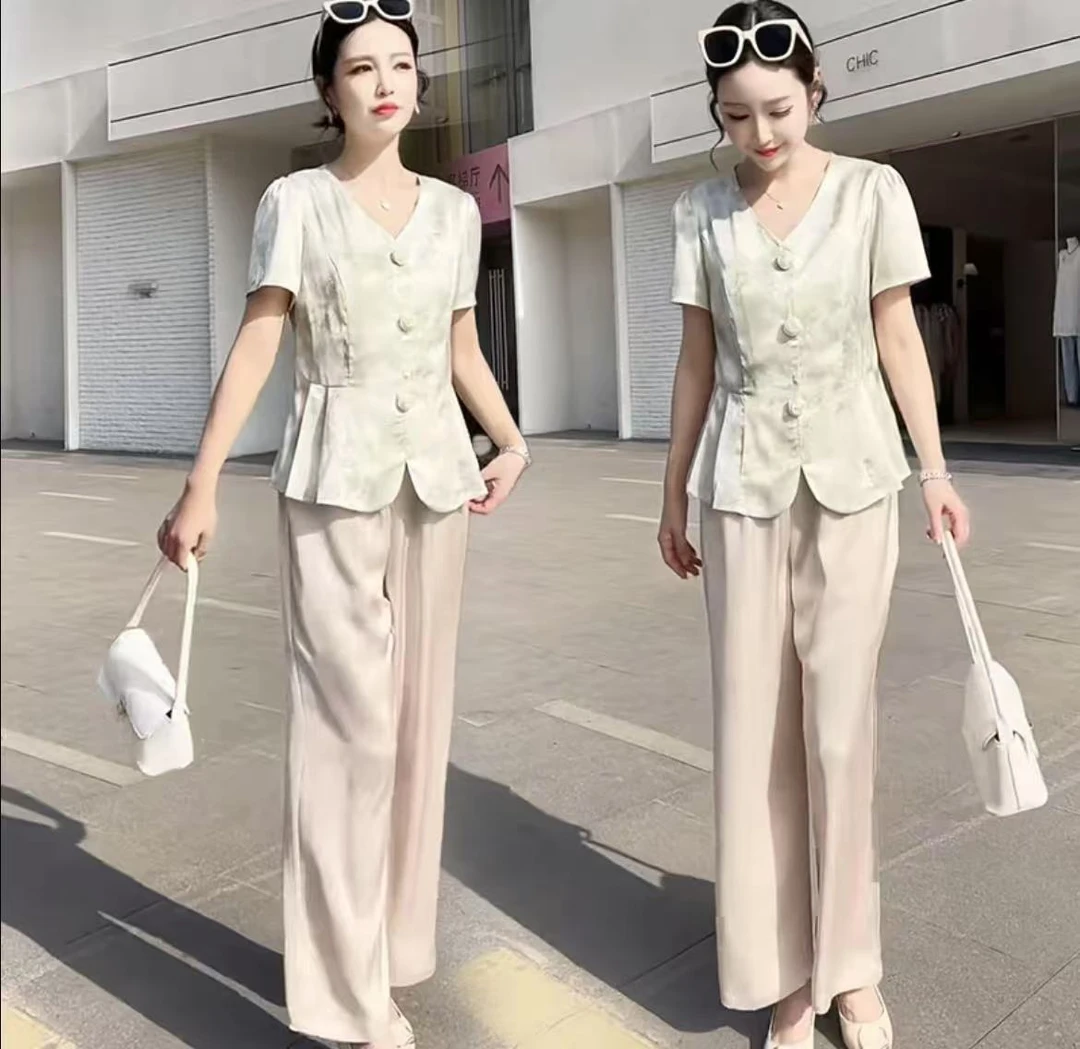 2025新款妈妈装春夏时尚套装洋气中年女装宽松两件套显瘦上衣裤子