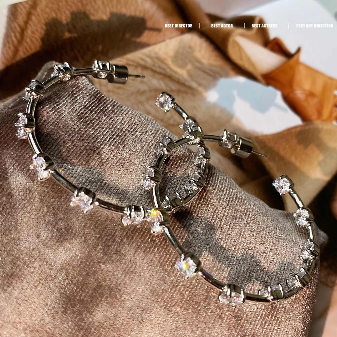 黄铜耳饰 轻奢精致镶钻简约不撞款耳圈60