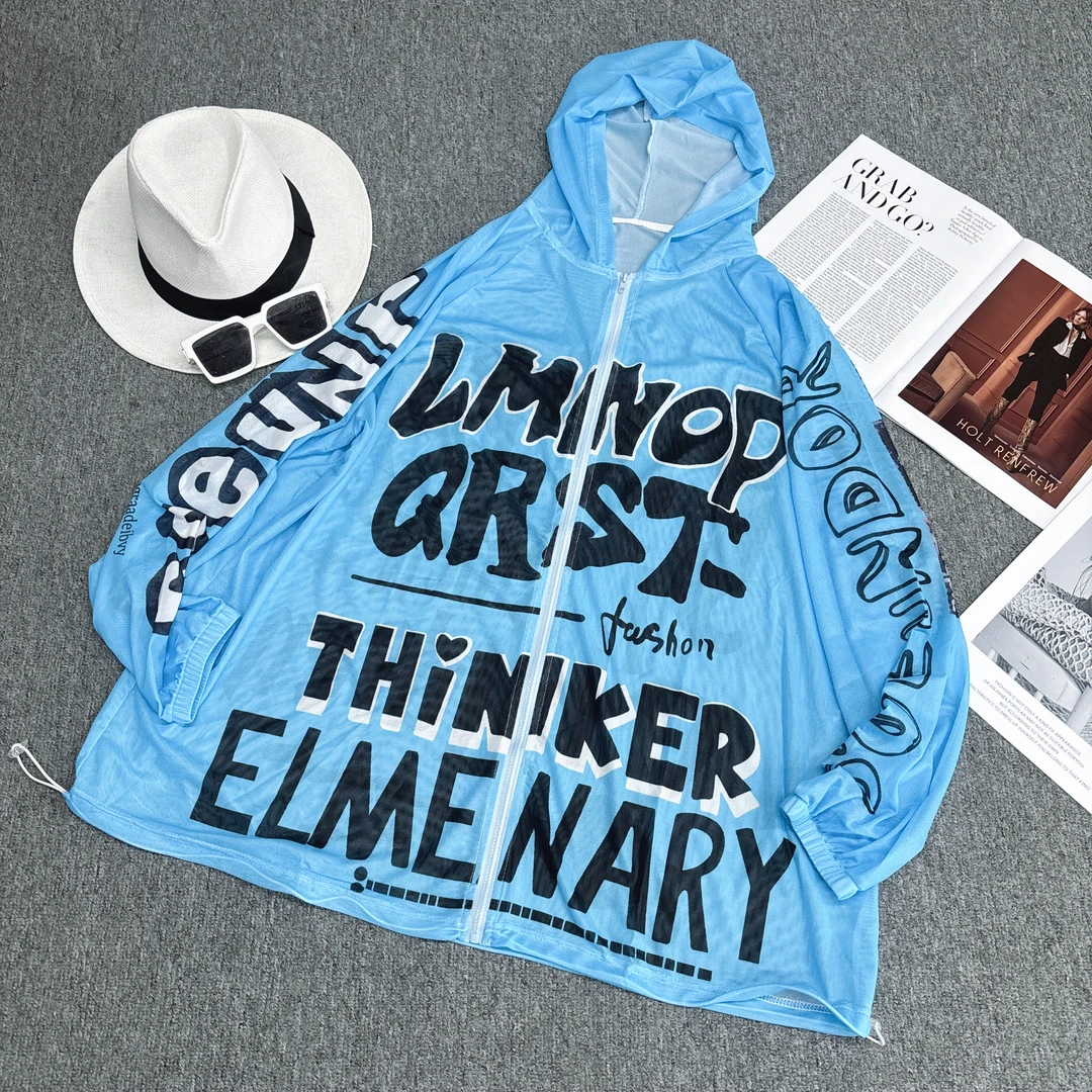 X416定制款弹力网纱拉链帽款大版防晒衣