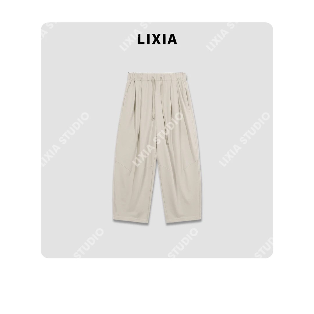 LIXIA【米调逸行】简约慵懒风时尚休闲弯刀休闲长裤-D8978
