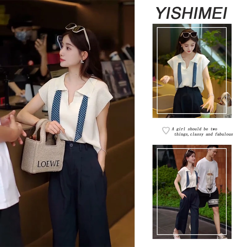 今年流行穿搭一整套女2025新款气质polo领针织衫高腰休闲裤两件套