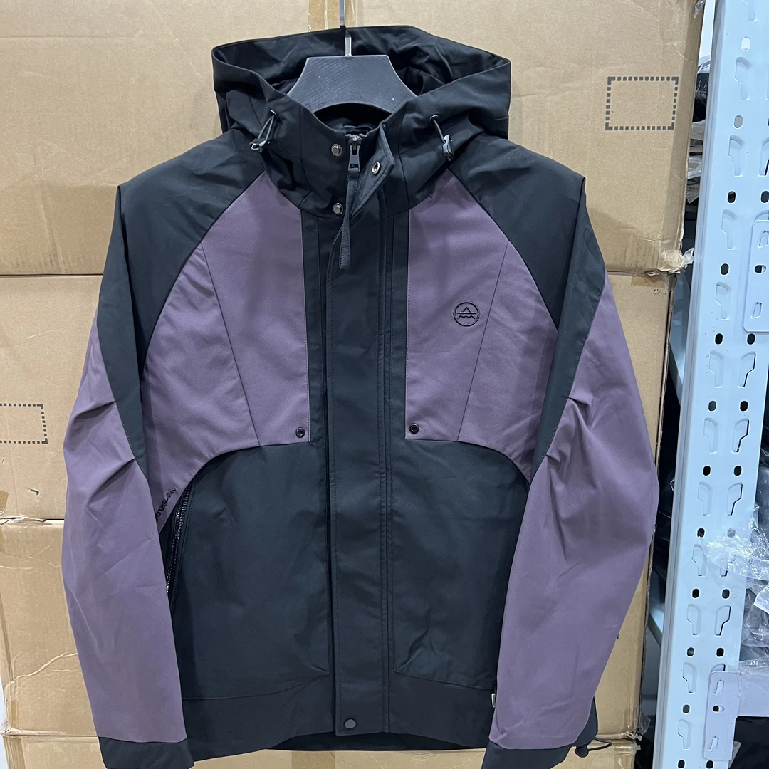 8596撤柜H剪标春秋休闲男士上衣外套连帽风衣款外套黑紫拼接
