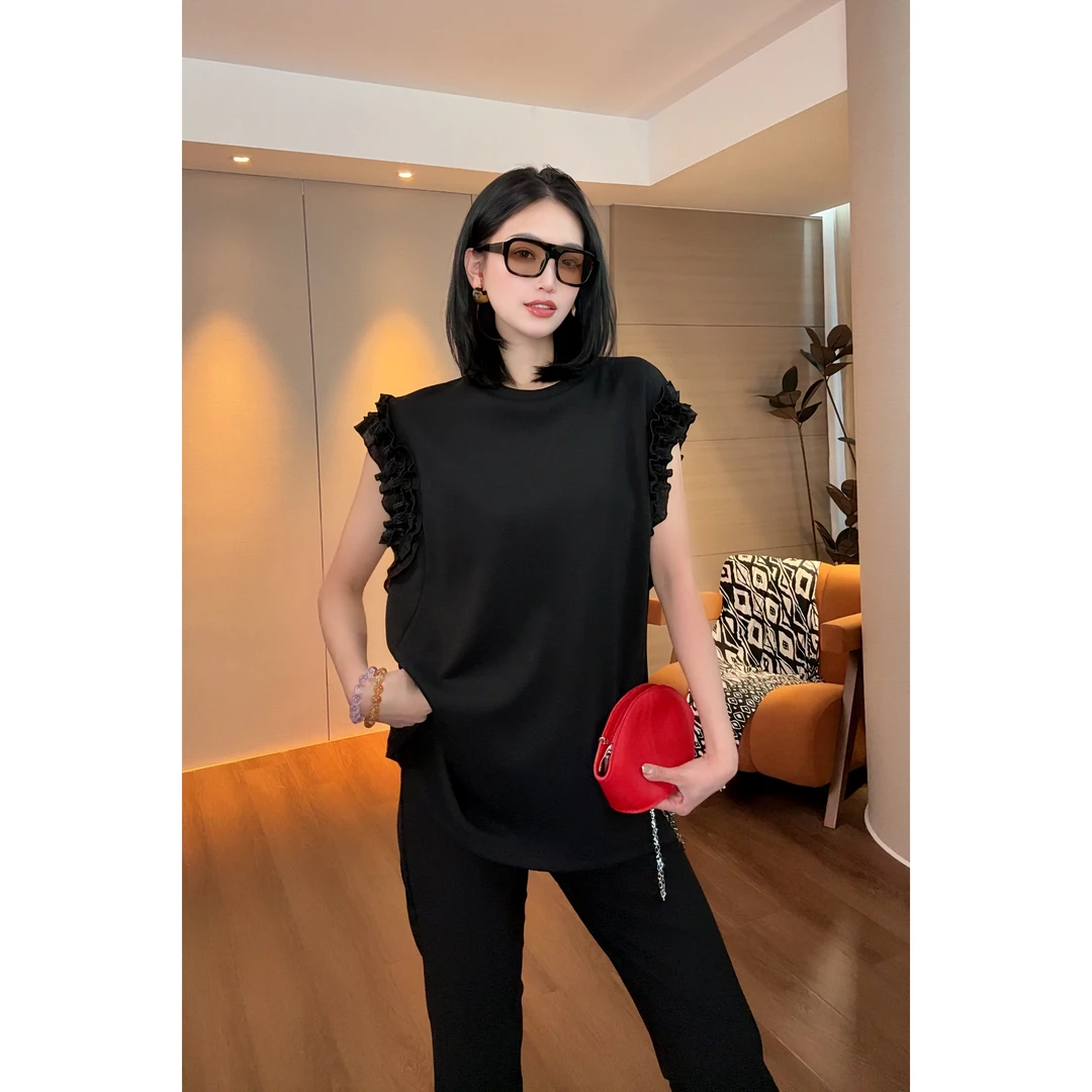 紫紫 月苒 设计师飞袖抽褶设计感气质宽松短袖T恤上衣ZD03SZYL219