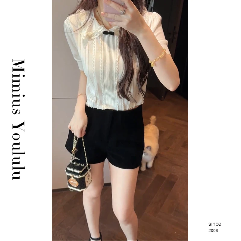 【mimius】P miu系乖乖女娃娃领蝴蝶结风琴褶上衣+短裤 WG05007