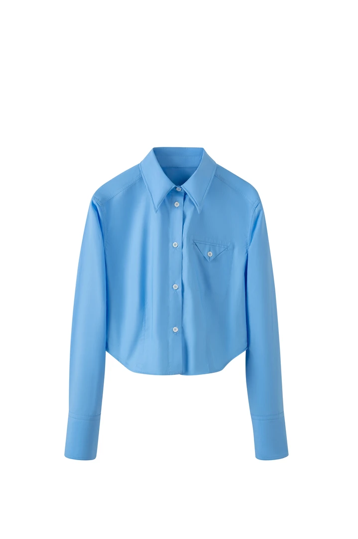 新夏PR@DA25SS秀场高支高密纯棉鱼骨微落肩时尚蓝白粉短衬衫025