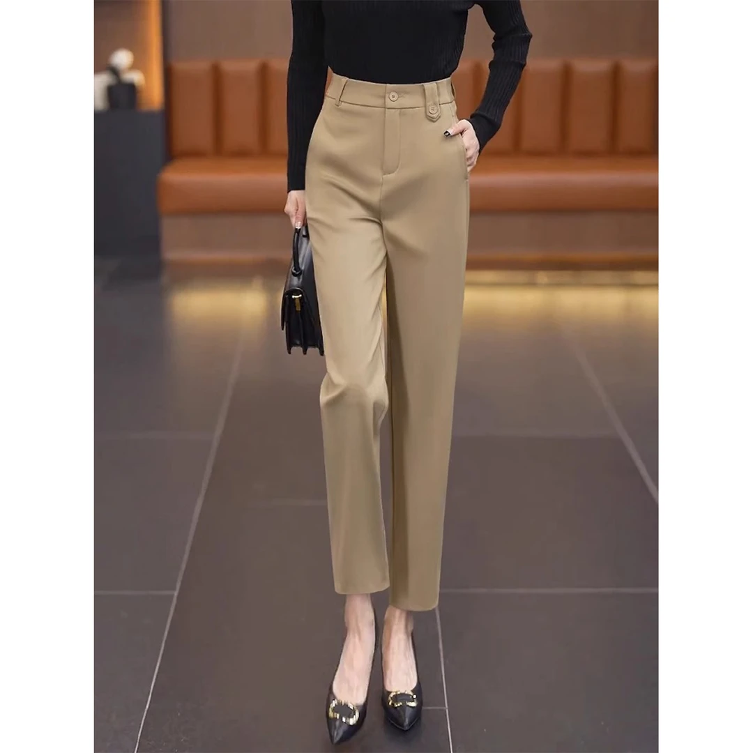 拉夏贝尔休闲烟管裤女春秋季2025新款高腰西装裤小个子直筒哈伦裤