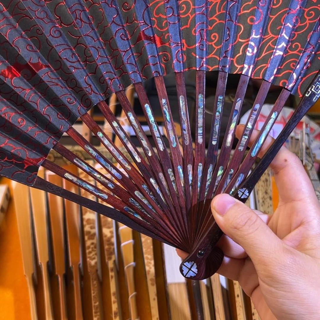 扇子六*_回血程莹满嵌十六隐马小叶紫檀