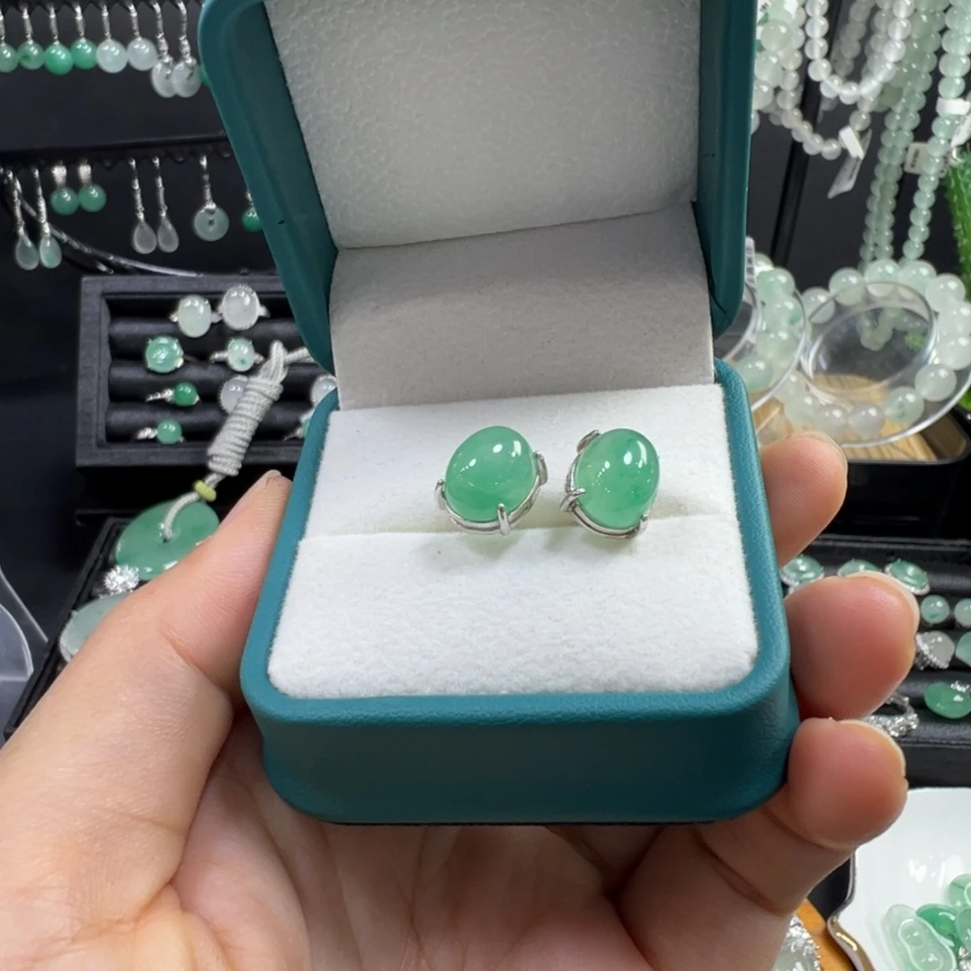 石英质玉银S925镶嵌耳钉