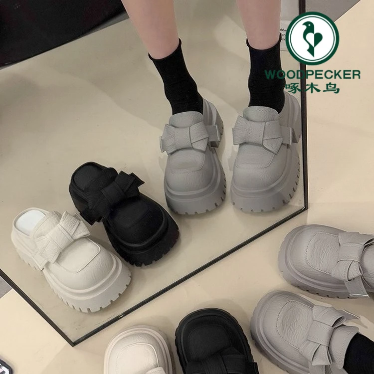啄木鸟大头蝴蝶结厚底增高小个子包头拖女外穿2025新款百搭女鞋子