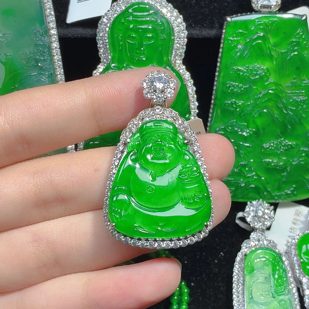 翡翠银S925镶嵌颈饰天然A货翡翠