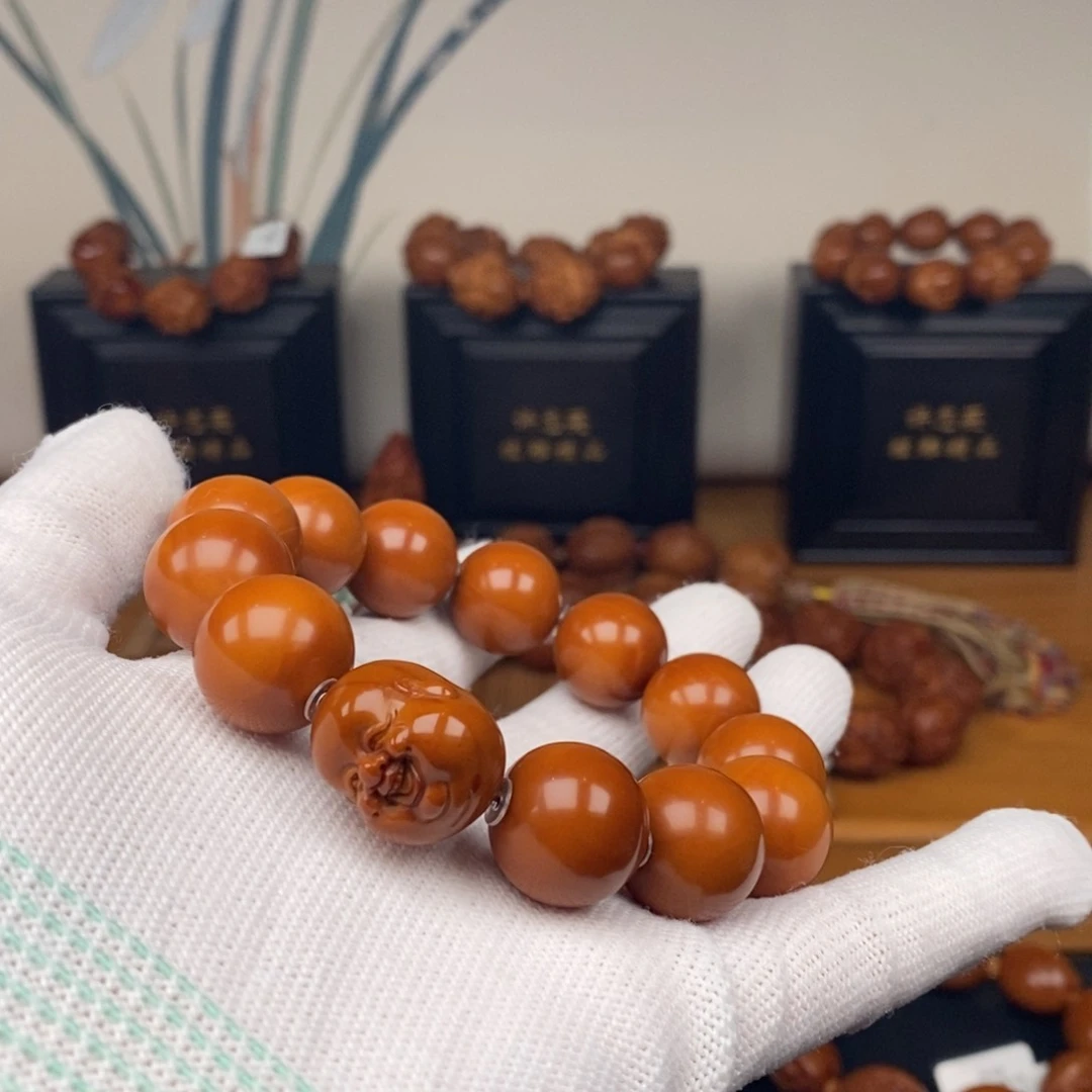 手串橄榄核工作室正圆光珠➕小开心单颗