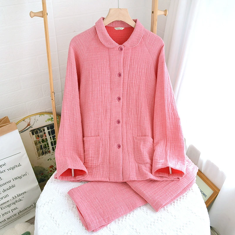 【白小姐】全新升级包边款四层纱全棉春秋长袖居家套装保暖搭子舒适