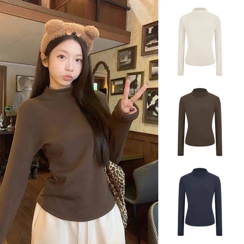 Moses Queen/魔西女王修身套头高领打底衫秋冬慵懒高级感长袖上衣