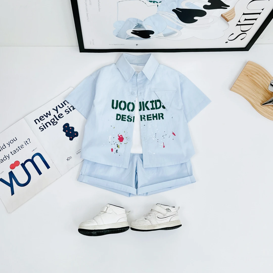 儿童套装男童夏季2025新款短袖上衣洋气潮牌BQ25393Z悠悠童话童装