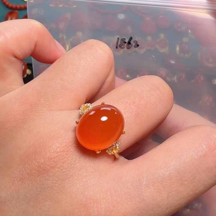 银S925镶嵌戒指南红玛瑙