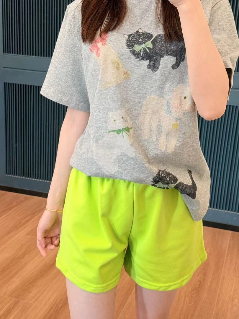 xxxwxz王希之  休闲运动风荧光纯色百搭松紧腰毛圈短裤#12723