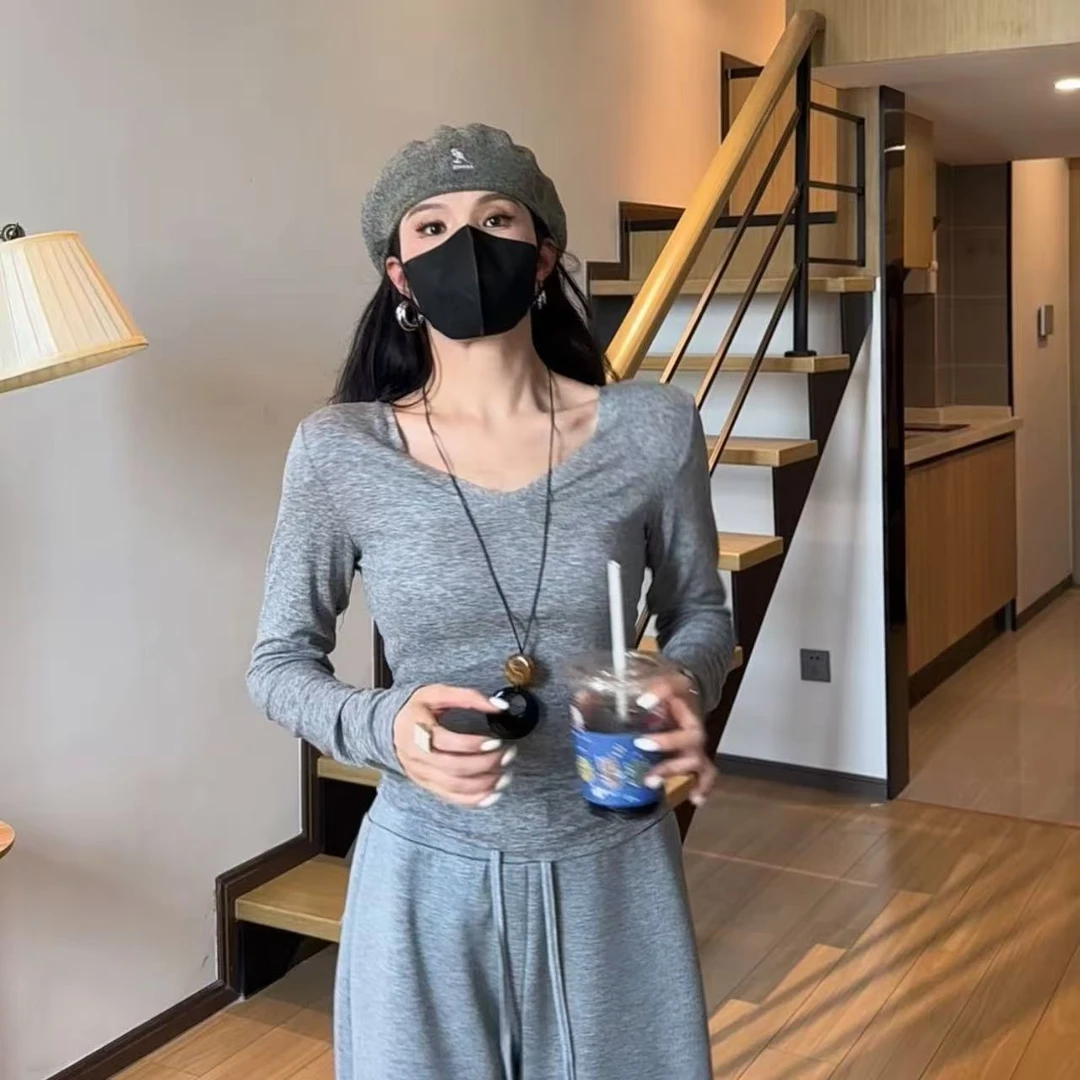 小个子早秋长袖莱塞尔羊毛纯色上衣韩系百搭正肩针织