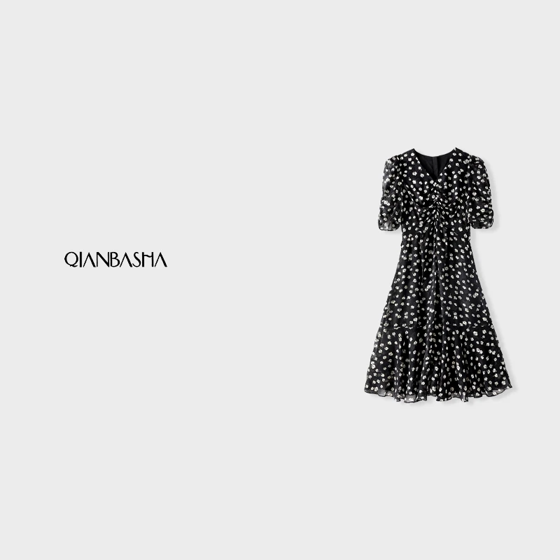 【一线女装】拉K家2025夏季新款时尚碎花显瘦修身女装连衣裙 1107