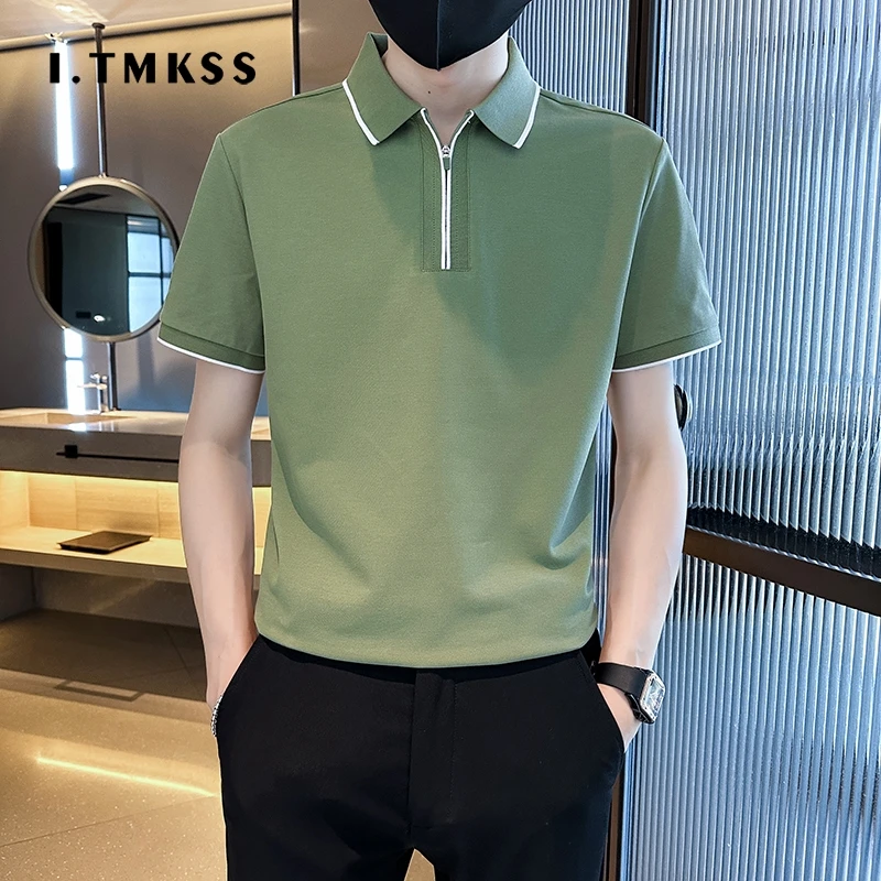 I.TMKSS高品质半拉链设计Polo衫男夏季高级感翻领休闲纯色短袖T恤