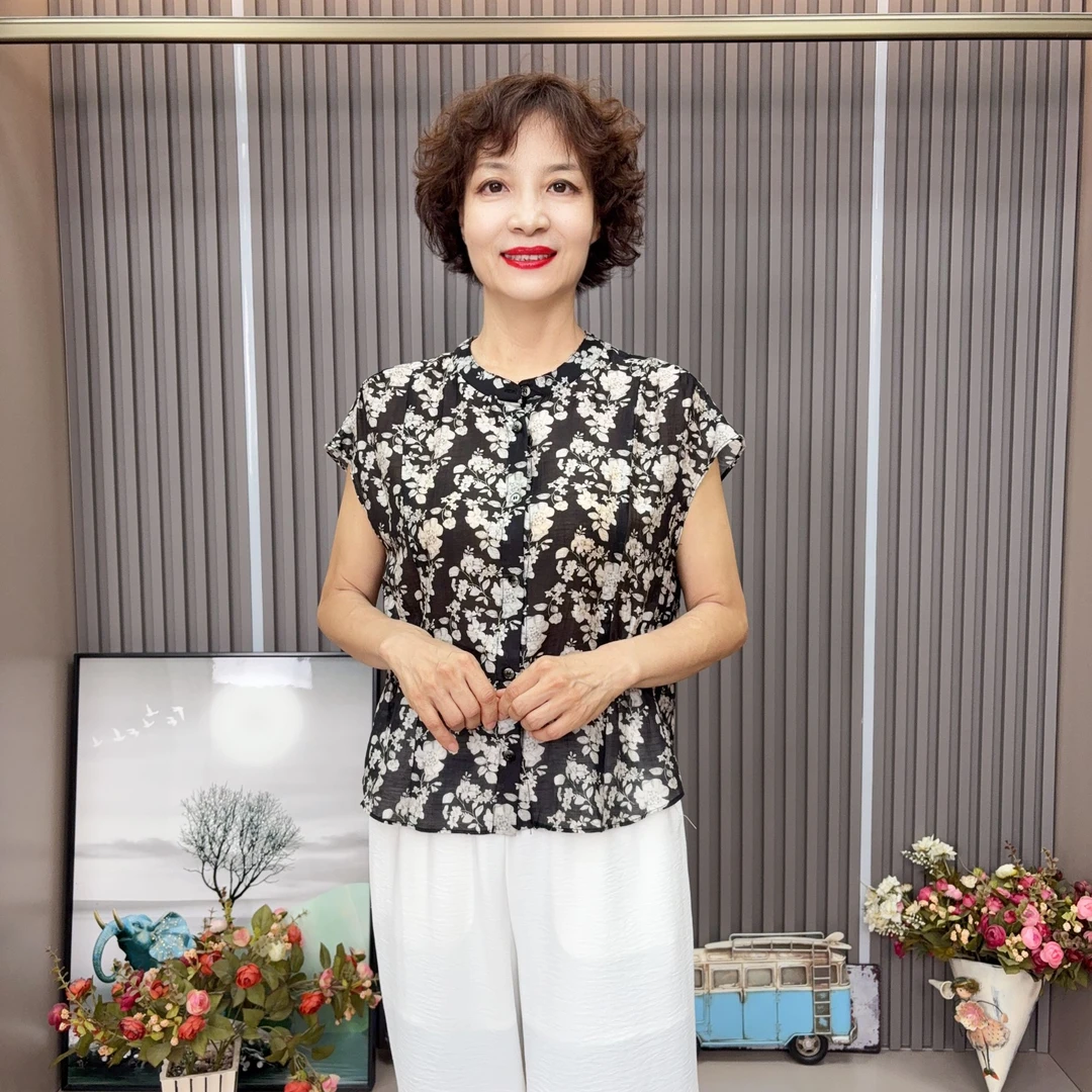 【LU-JIE 58176】妈妈装中老年女装优雅女人清凉碎花时尚气质小衫