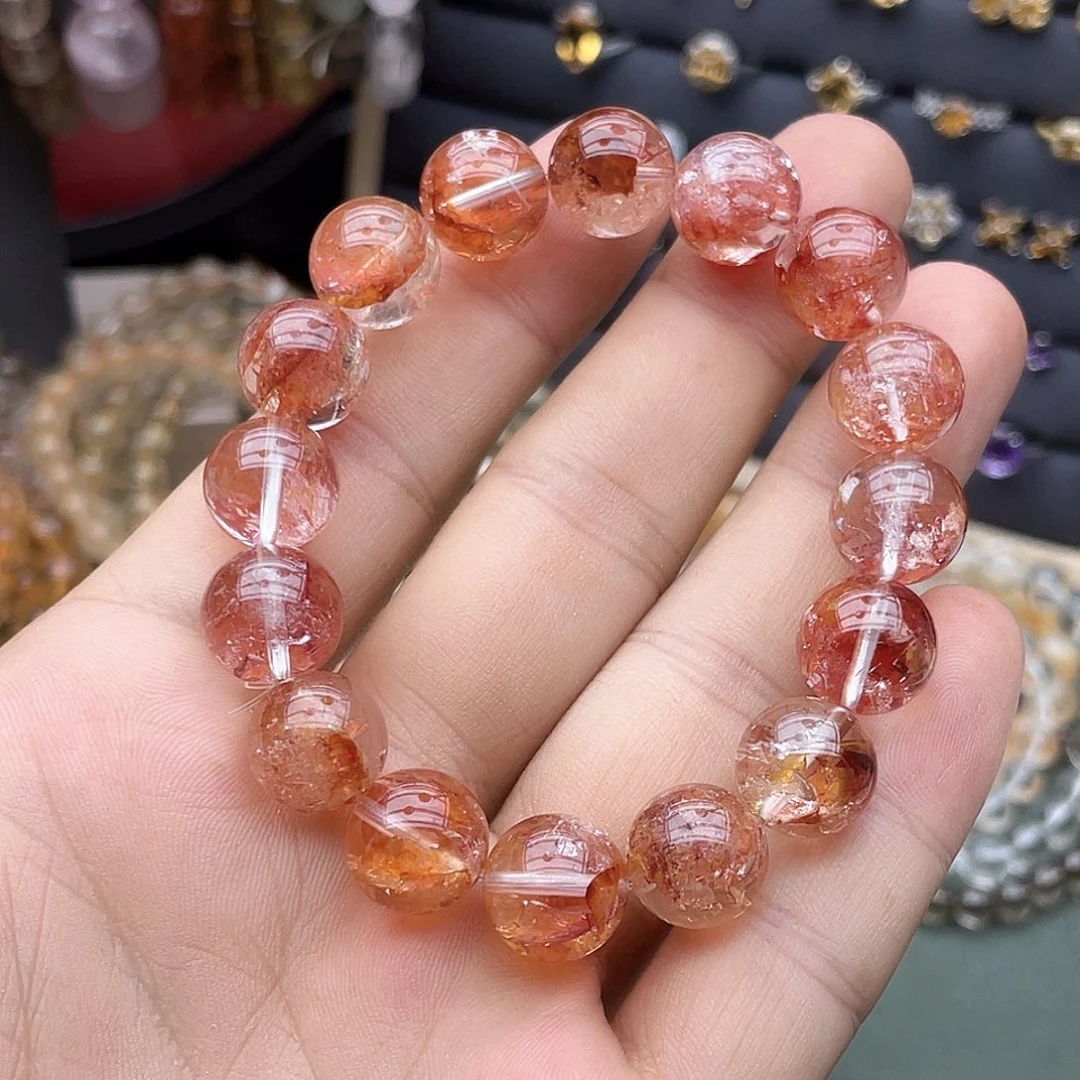 未镶嵌手链烟晶卡12+红胶花