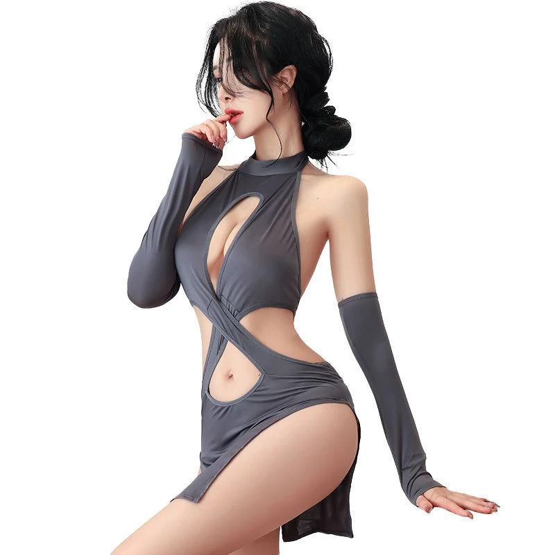 内衣性感微透显瘦旗袍睡衣露背连体女衣套装交叉衣服运动美背欧美