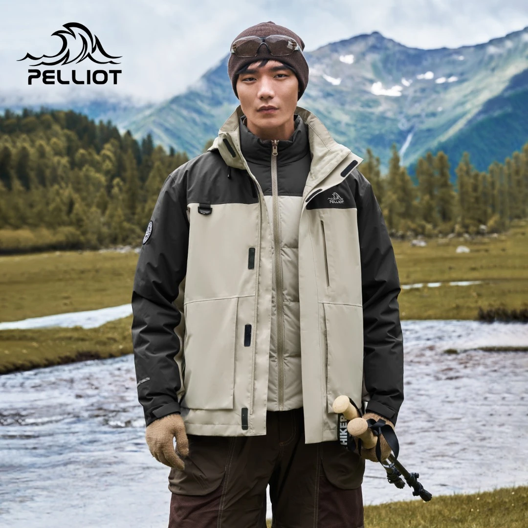 新款户外三合一鹅绒冲锋衣男女款防风徒步登山服外套